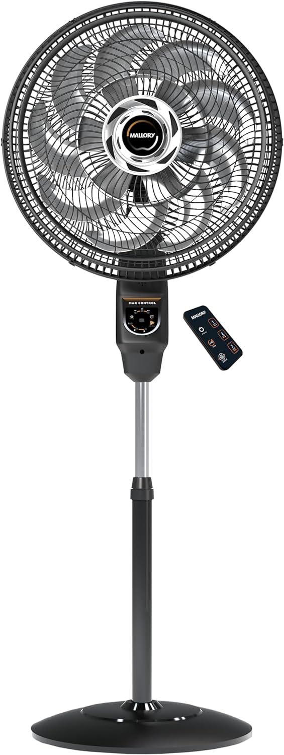 Ventilador de Coluna Mallory Max Control Com Controle Remoto 140W, Silencioso, Com Hélice de15 pás, Grade Especial em Sistema TS, Máxima Vazão e Mínimo Ruído