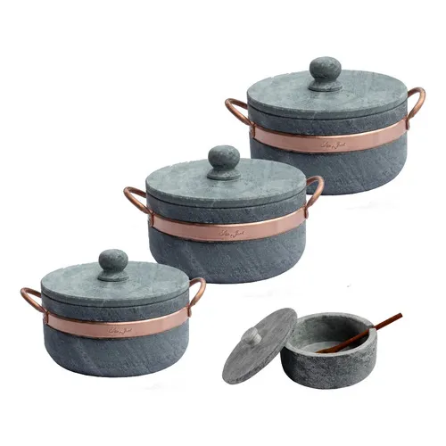 Jogo Com 3 Panelas De Pedra Sabão + Brinde