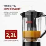 LiquidificadorTurbo Power 2,2 L Potência De 550w Cor Preto Mondial - Miniatura 3