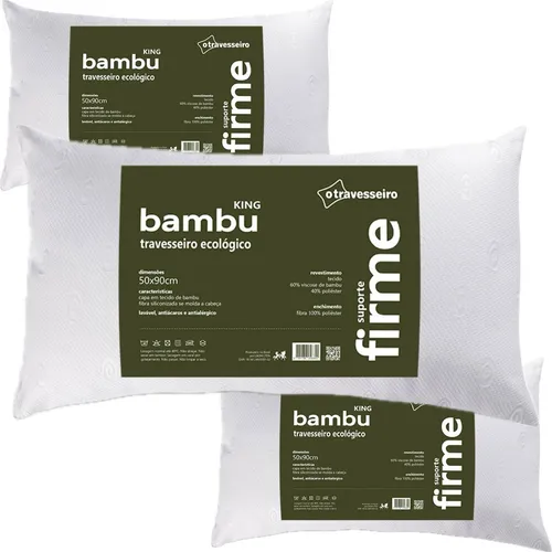 Kit com 3 Travesseiros Hipoalérgicos de Bambu 50x70cm